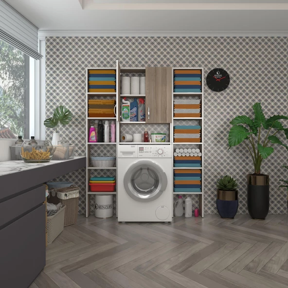 Kenzlife çamaşır makinesi dolabı veronikamaksduble crd 180*126*20 banyo arkalıksız raflı ürün görseli 1