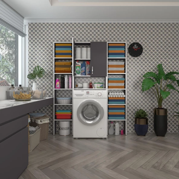 Kenzlife çamaşır makinesi dolabı veronikamaksduble gri 180*126*20 banyo arkalıksız raflı ürün görseli 1