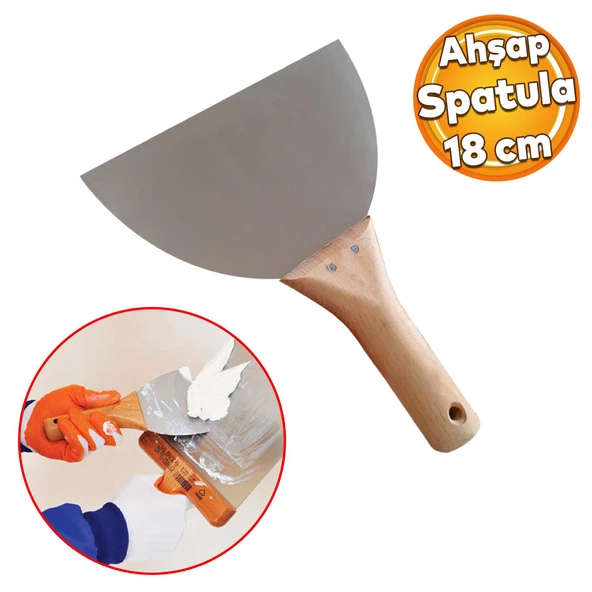 Ahşap Saplı Metal Macun Spatula Temizlik Boya Sıva Kazıma Harç Karıştırma Ispatulası 18 cm ürün görseli 1