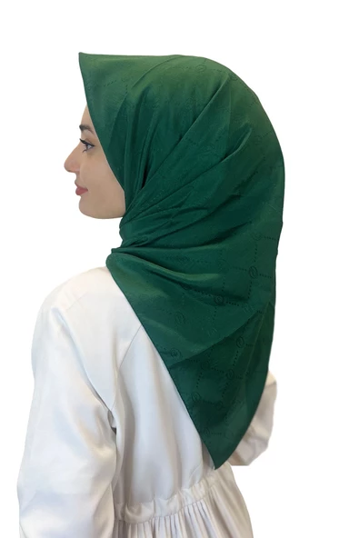 Jakarlı Monogram Eşarp, Piramit Monogram, Desenli Eşarp 01009  ZÜMRÜT ürün görseli 1