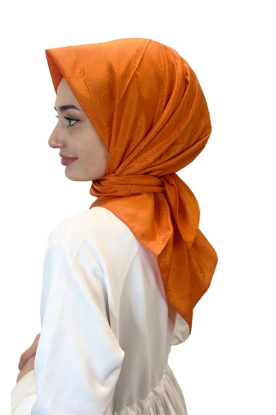 Jakarlı Monogram Eşarp, Piramit Monogram, Desenli Eşarp 01009  ORANGE ürün görseli 1