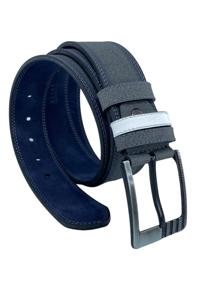 Gri Suni Deri Çift Dikişli 3 Köprülü Model 4.5 Cm.lik Unisex Spor Kemer - 4515-10 ürün görseli 1