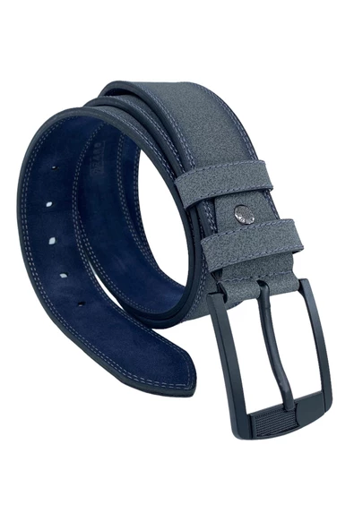 Gri Suni Deri Çift Dikişli 4.5 cm. Genişlik Unisex Spor Kemer - 4515-11 ürün görseli 1