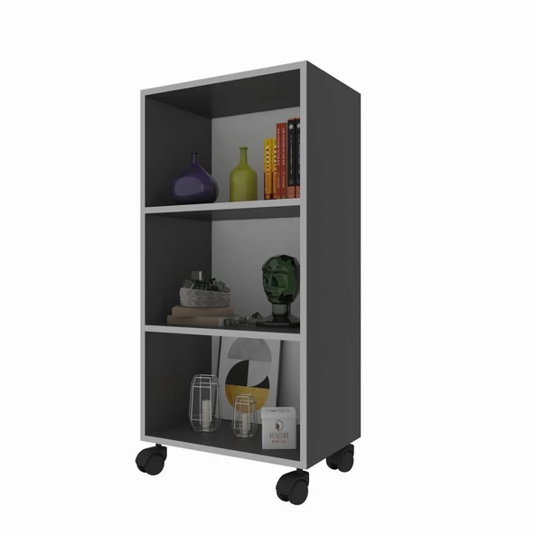 Kenzlife kitaplık beril 108*060*020 gri tekerlekli mutfak dolabı banyo ofis ayakkabılık kiler ürün görseli 1