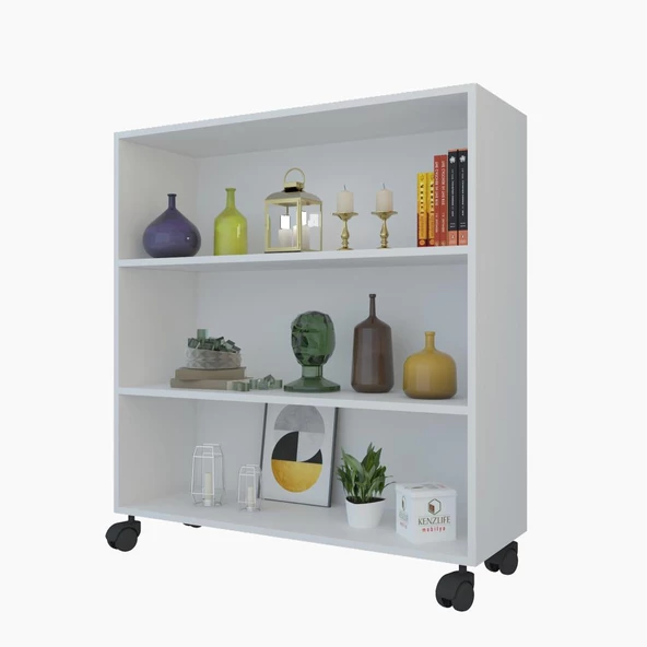 Kenzlife kitaplık beril 108*090*020 byz tekerlekli mutfak dolabı banyo ofis ayakkabılık kiler ürün görseli 1