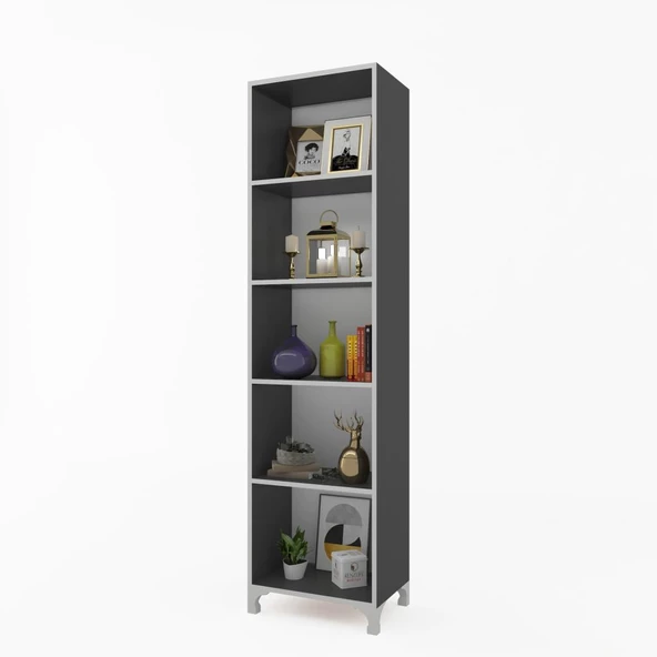 Kenzlife kitaplık tuğçe 168*060*020 gri ayaklı mutfak dolabı banyo ofis ayakkabılık kiler ürün görseli 1