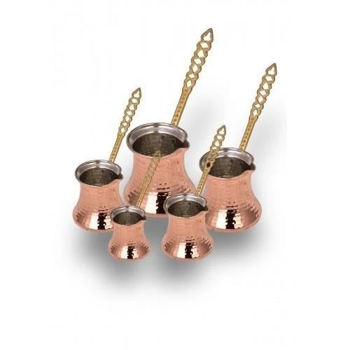 Turna Bakır Kervan Cezve 5'li Takım Kalın Makine Dövme Kırmızı Turna1222-1 ürün görseli 1