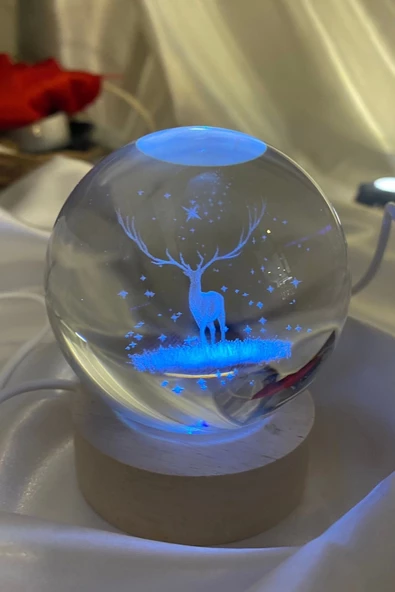 3D Led Işık Cam Küre Çok Işıklı Ahşap Geyik 7 cm ürün görseli 1