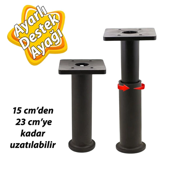 Modül Ayarlanabilir Destek Ayağı 15 X 23 Cm Siyah Ayak Mobilya Kanepe Baza Koltuk Ünite Ayakları ürün görseli 1