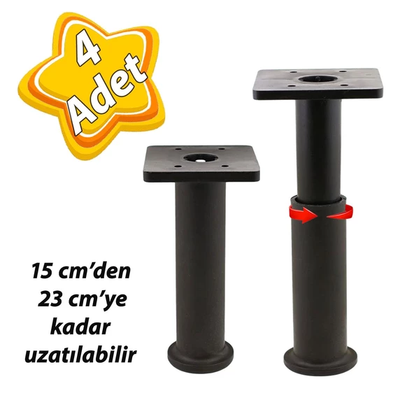 4 Adet Modül Ayarlanabilir Destek Ayağı 15 X 23 Cm Siyah Ayak Mobilya Kanepe Baza Koltuk Ünite Ayakları ürün görseli 1