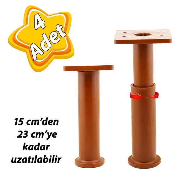 4 Adet Modül Ayarlanabilir Destek Ayağı 15 X 23 Cm Kahverengi Ayak Mobilya Kanepe Baza Koltuk Ünite Ayakları ürün görseli 1