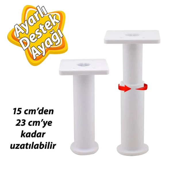 Modül Ayarlanabilir Destek Ayağı 15 X 23 Cm Beyaz Ayak Mobilya Kanepe Baza Koltuk Ünite Ayakları ürün görseli 1
