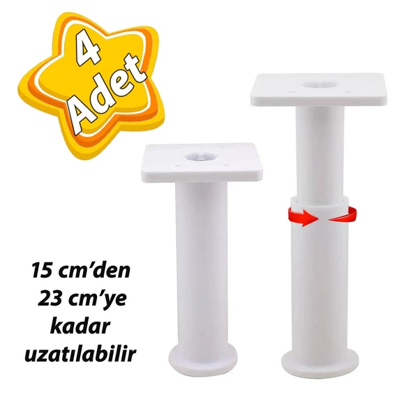 4 Adet Modül Ayarlanabilir Destek Ayağı 15 X 23 Cm Beyaz Ayak Mobilya Kanepe Baza Koltuk Ünite Ayakları ürün görseli 1