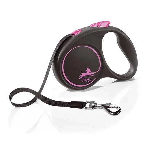 Flexi Black Design Otomatik Şerit Köpek Gezdirme Kayışı 5 Mt (Pembe) Small ürün görseli 1
