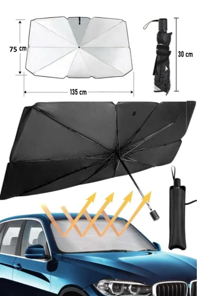 Oto Araba Güneşlik Şemsiye Tip Ön Cam Güneş Önleyici Katlanabilir 140CM x 75CM ürün görseli 1