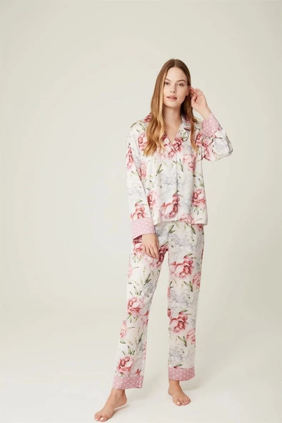 Pijama Takım Saten Gömlek Pantolon Sarah 2'li Pink Takım Gecelik ürün görseli 1