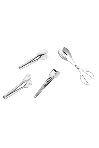 Nehir Çelik Maşa 4 Lü Servis Sunum Maşa Seti -(Makas Maşa, Izgara Maşa, Pasta Maşa, Makarna Maşa ) ürün görseli 1