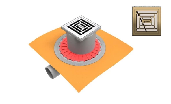 47H002600000PA03-Hüppe Master X Yalıtımlı Noktasal Su Gideri - 10X10 cm Yandan - Parlak Altın ürün görseli 1
