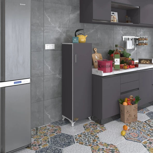 Kenzlife mutfak dolabı mine 128*030*032 gri kapaklı ayaklı banyo evrak ofis kitaplık ayakkabılık kiler ürün görseli 1