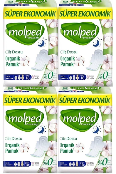 Molped Pure & Soft Gece Süper Ekonomik Ped 16 Lı X 4 Adet ürün görseli 1