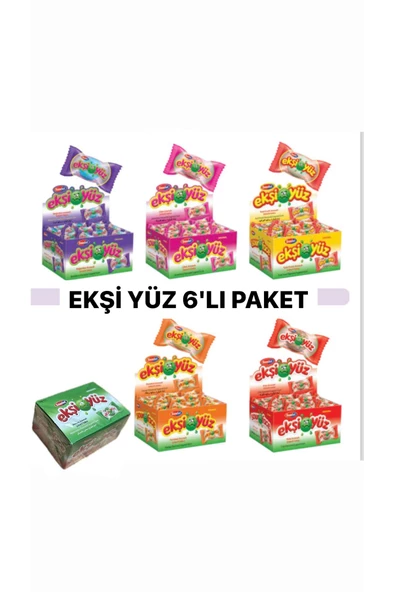 SAADET EKŞİ YÜZ 100 ADET X 6 Paket (Tutti fruitsi,Boğürtlen,Çilek,Kola,Portakal,Karpuz) ürün görseli 1