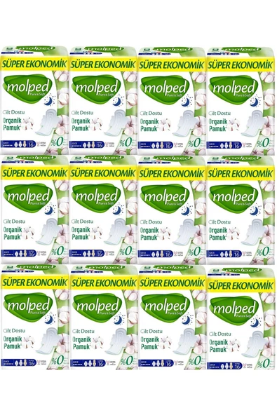 Molped Pure&soft Hijyenik Ped Süper Ekonomik Gece 16'lı 12 Adet ürün görseli 1
