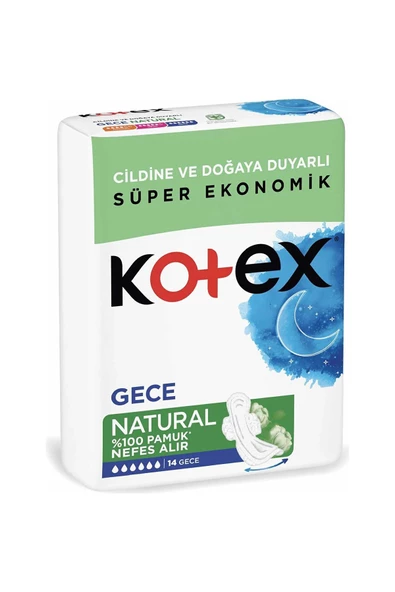Kotex Gece Natural Hijyenik Ped 14lü ürün görseli 1