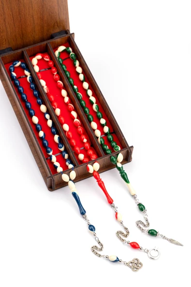 Ahşap Kutuda 3'lü Toz Kehribar Bilardo Tesbih Seti ürün görseli 1