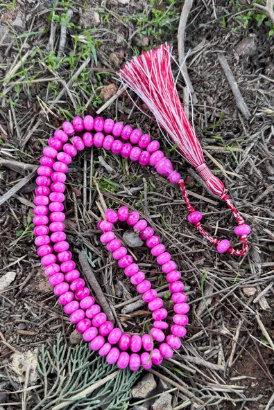 Pembe Tonda Özel Tasarım 99'luk Sıkma Kehribar Tesbihimiz ürün görseli 1