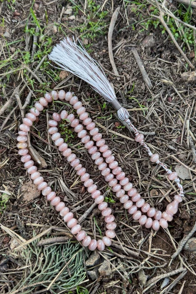 Açık Pembe Özel Tasarım 99'luk Sıkma Kehribar Tesbih ürün görseli 1