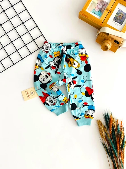 Neşeli Bebekler Mickey Baskılı Tek Alt Turkuaz ürün görseli 1