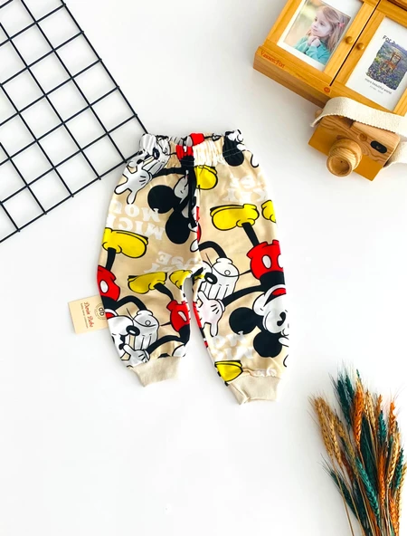 Neşeli Bebekler Mickey Baskılı Tek Alt Bej ürün görseli 1