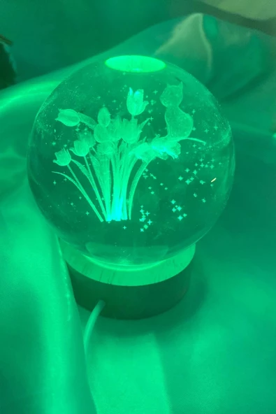 3D Led Işık Cam Küre Gece Lambası La leli Büyük Boy 8cm Çok Renkk ürün görseli 1