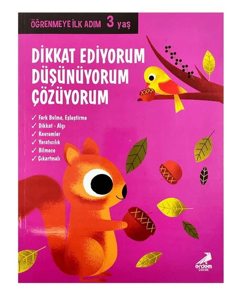 3 Yaş Dikkat Ediyorum Düşünüyorum Çözüyorum Erdem Yayınları ürün görseli 1