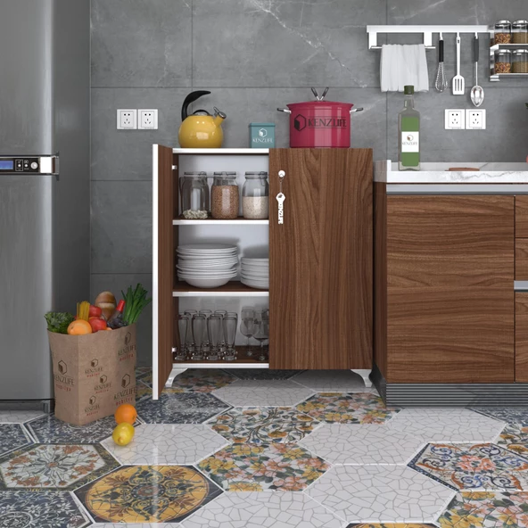 Kenzlife 2 kapılı dolap çilem 088*070*032 cvz kilitli ayaklı banyo mutfak ofis kitaplık ayakkabılık kiler ürün görseli 1