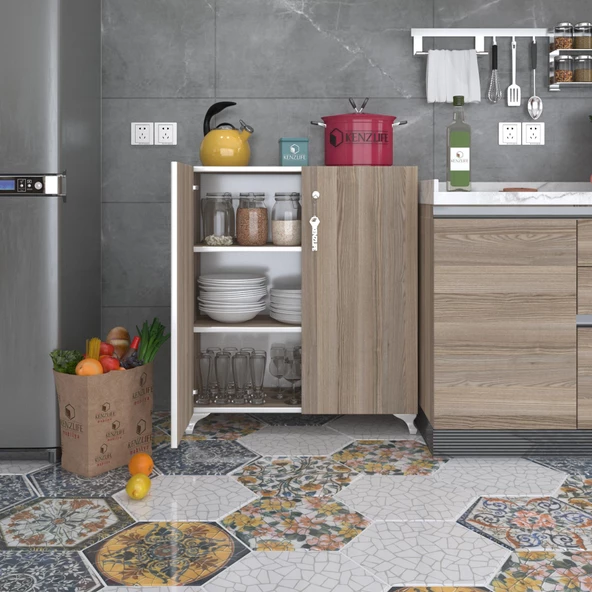 Kenzlife 2 kapılı dolap çilem 088*070*032 crd kilitli ayaklı banyo mutfak ofis kitaplık ayakkabılık kiler ürün görseli 1