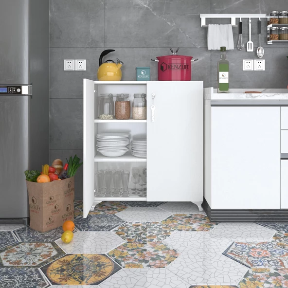 Kenzlife 2 kapılı dolap çilem 088*070*032 byz kilitli ayaklı banyo mutfak ofis kitaplık ayakkabılık kiler ürün görseli 1