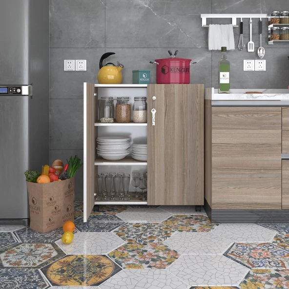 Kenzlife 2 kapılı dolap çilem 088*070*032 crd kilitli tekerlekli banyo mutfak ofis kitaplık ayakkabılık kiler ürün görseli 1