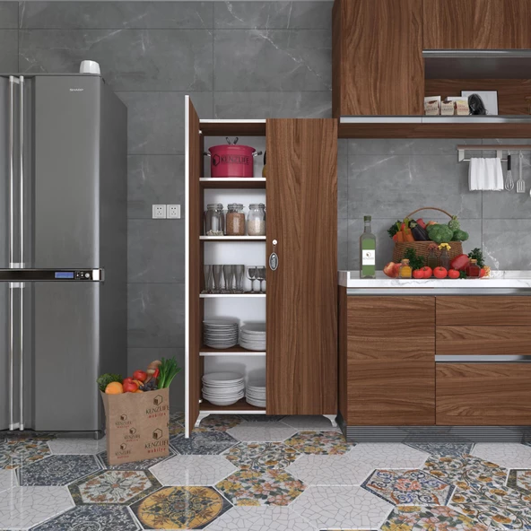 Kenzlife 2 kapılı dolap çilem 188*070*032 cvz kilitli ayaklı banyo mutfak ofis kitaplık ayakkabılık kiler ürün görseli 1