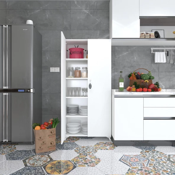 Kenzlife 2 kapılı dolap çilem 188*090*032 byz kilitli ayaklı banyo mutfak ofis kitaplık ayakkabılık kiler ürün görseli 1