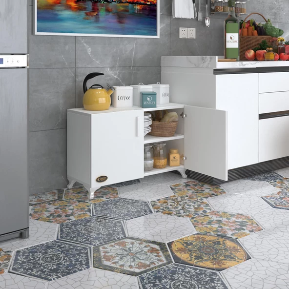 Kenzlife 2 kapılı dolap rabia 048*070*032 byz kapaklı ayaklı banyo mutfak ofis kitaplık ayakkabılık kiler ürün görseli 1
