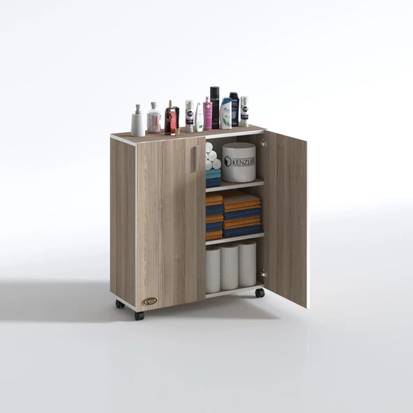 Kenzlife 2 kapılı dolap rabia 088*070*032 crd kapaklı tekerlekli banyo mutfak ofis kitaplık ayakkabılık kiler ürün görseli 1
