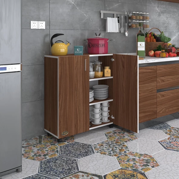 Kenzlife 2 kapılı dolap rabia 088*070*032 cvz kapaklı tekerlekli banyo mutfak ofis kitaplık ayakkabılık kiler ürün görseli 1
