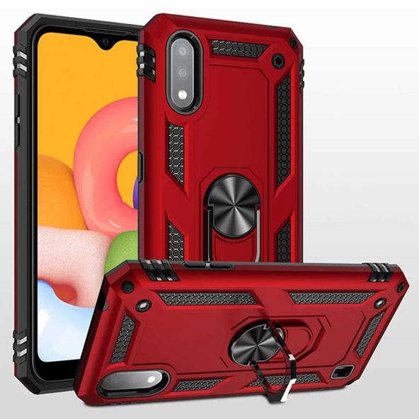 Galaxy A01 Yüzüklü Standlı Manyetikli Armor Vega Zırh Kılıf ürün görseli 1