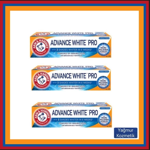 Arm Hammer 3 Tona Kadar Beyazlatıcı Diş Macunu Advance White 75ML+75ml+75ml 3lü ürün görseli 1