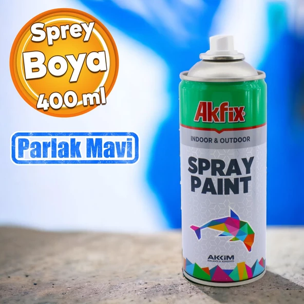 Akfix Kalıcı Akrilik Sprey Boya Parlak Mavi 400 ml Tasarım Metal Ahşap Plastik Beton Yüzey Boyama ürün görseli 1