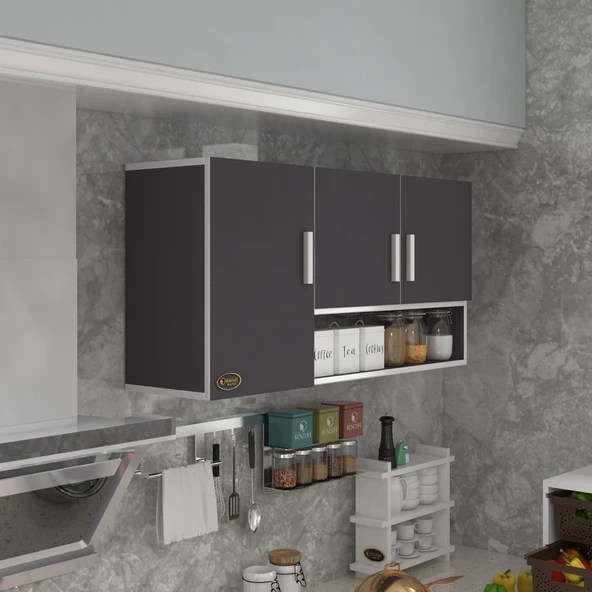 Kenzlife hazır mutfak mirandus22 gri 060*120*22 mutfak banyo dolabı kapaklı raflı ürün görseli 1