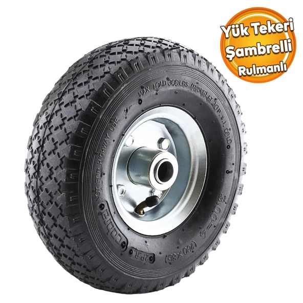 1 Adet Yük Arabası Taşıma Tekeri Siboplu Bilyeli Rulman Havalı Şambrel 260x85 mm Çelik Jant Tekerlek ürün görseli 1