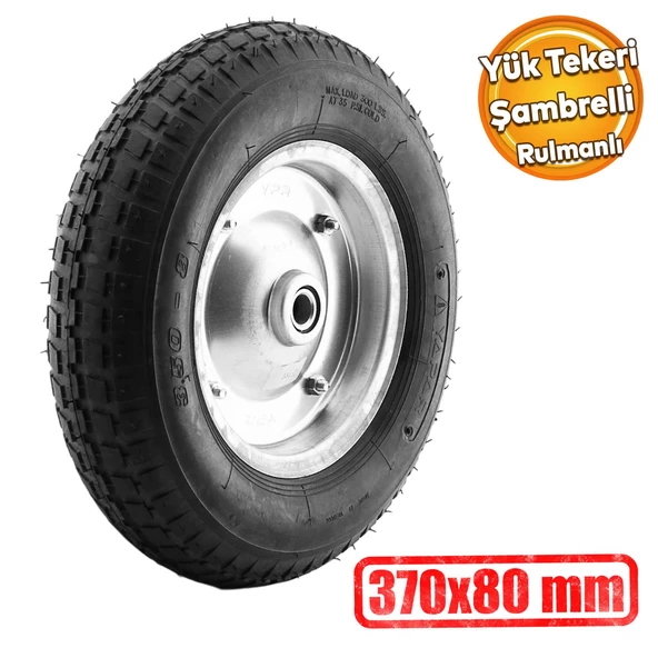 El Arabası Yük Taşıma Tekeri Siboplu Bilyeli Rulmanlı Havalı Dublex 370x80 mm Çelik Jant Tekerlek ürün görseli 1