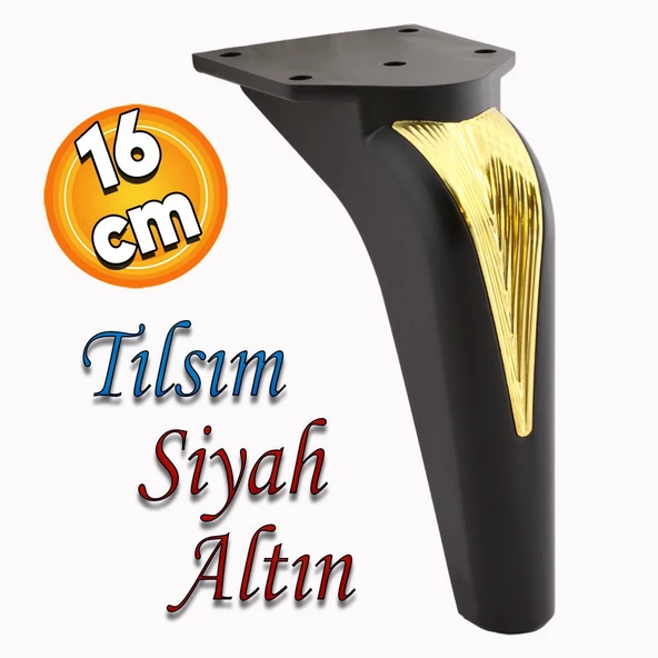 Tılsım Mobilya Yükseltci Kanepe Sehpa TV Ünitesi Koltuk Ayağı Baza Ayakları Siyah Altın 16 cm ürün görseli 1